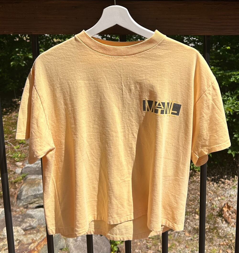 Vintage 1990s Maine Graphic T-Shirt Yellow Puff Print Boxy Crop Tee